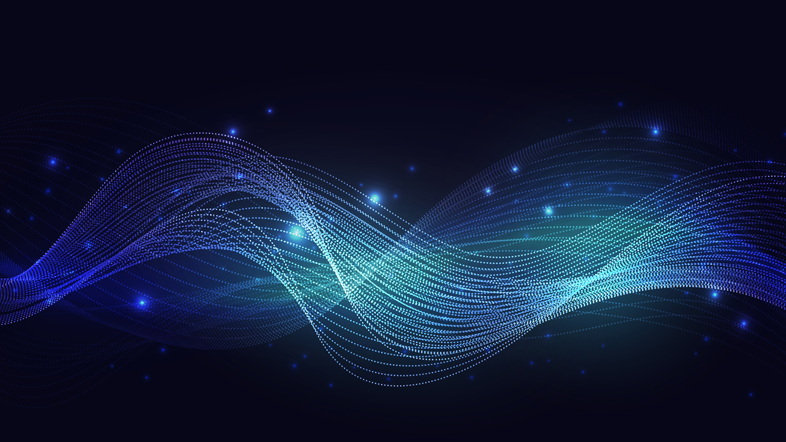 Luminous neon blue waves, abstract light shine effect, magic wind with glowing sparkles