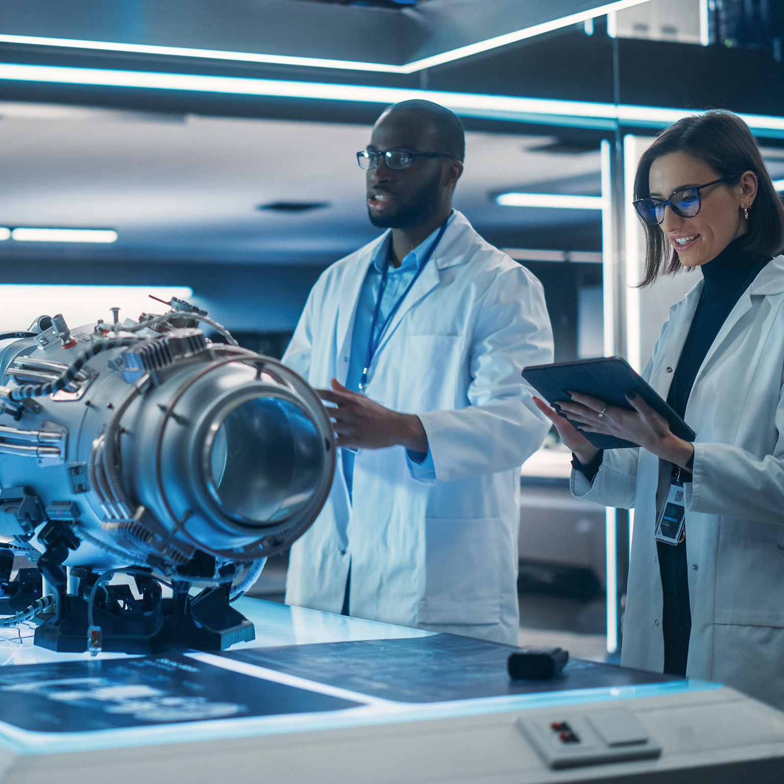 Portrait of a Young Team of Multicultural Engineers with Tablet and Laptop Computers