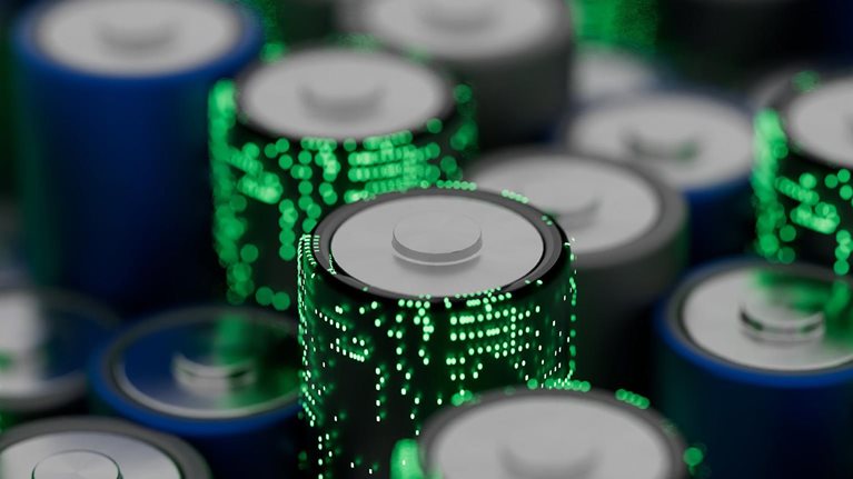 Battery renewable energy innovation EV lithium - stock photo