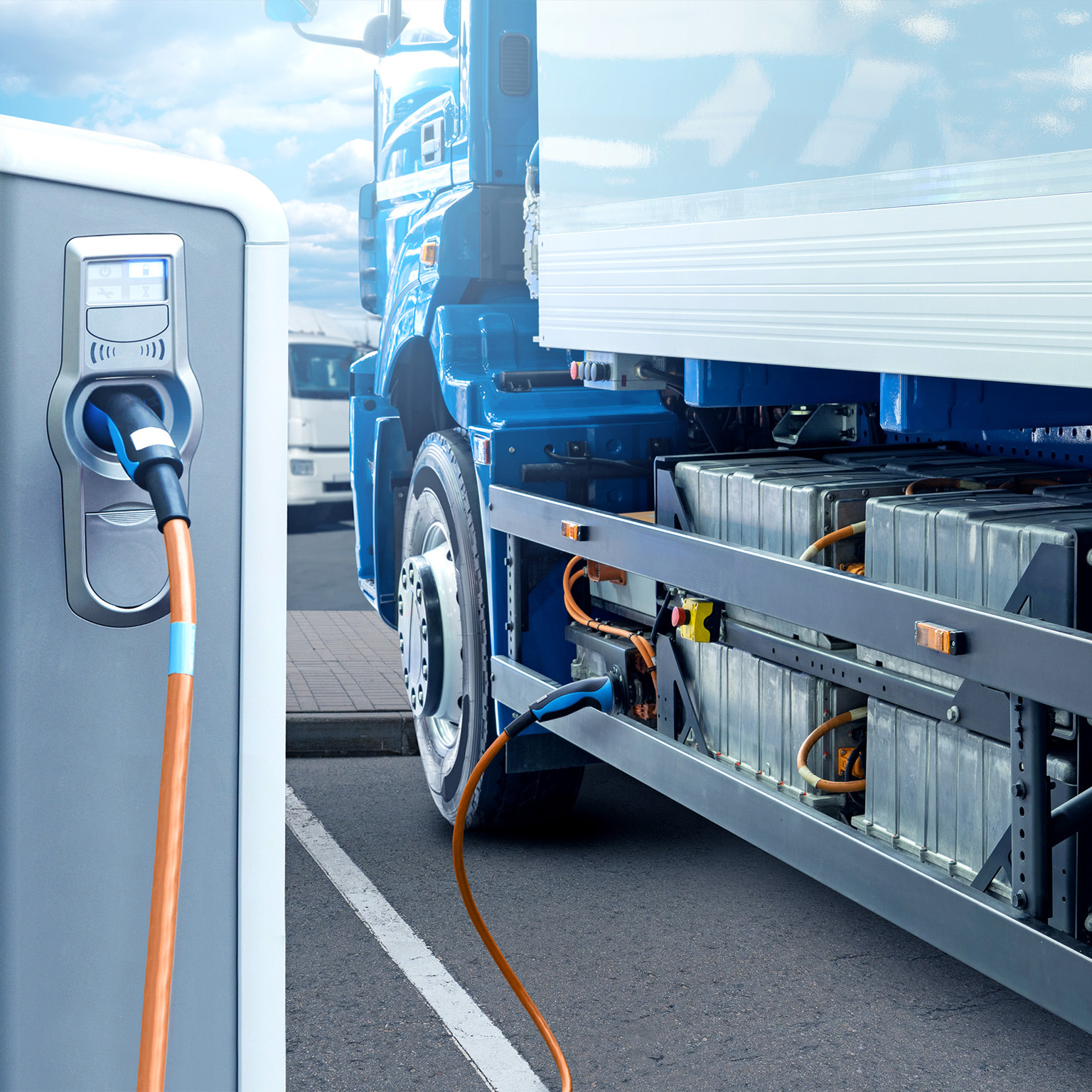 Electric truck with charging station