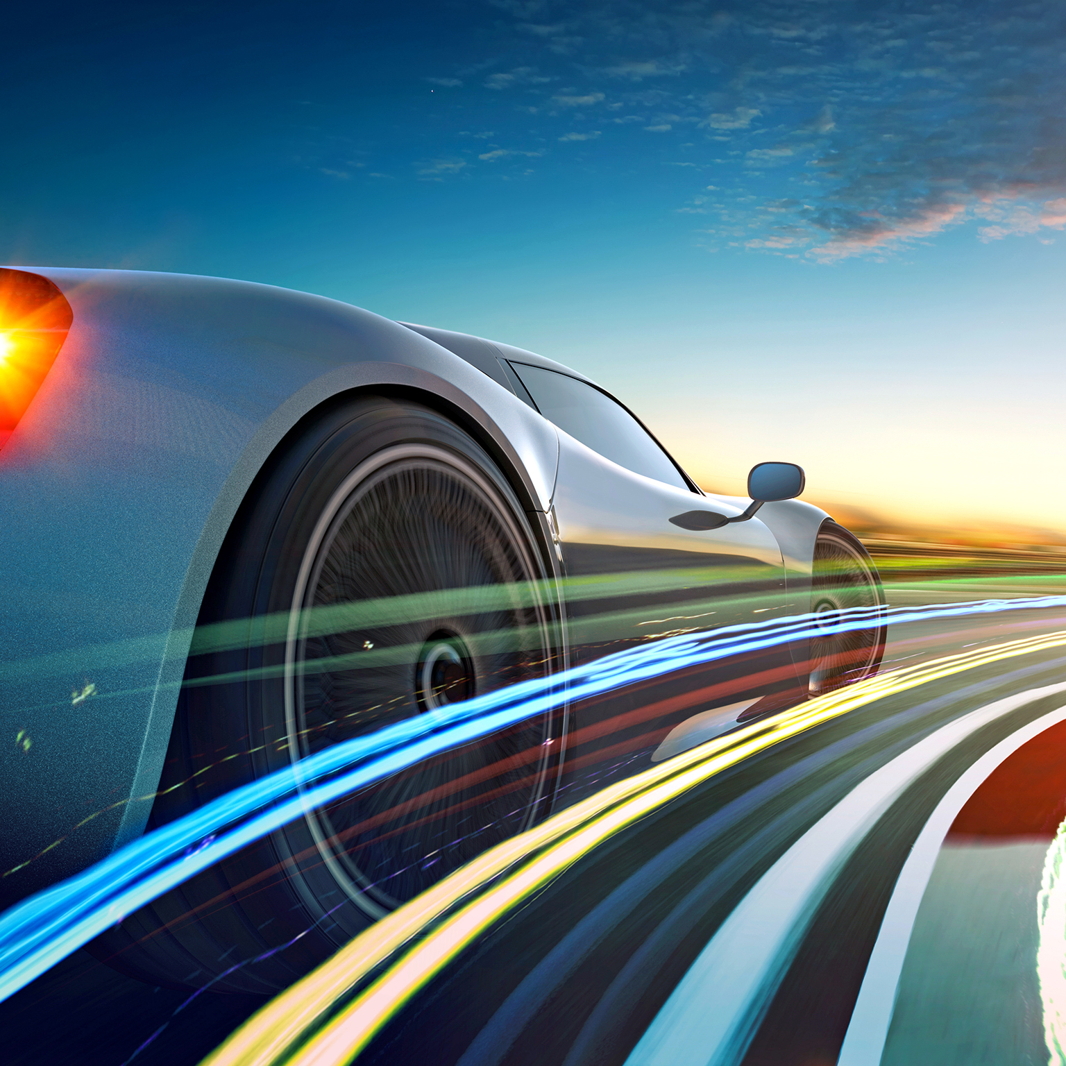  3D render of a gray sports car with a less-than-perfect blur effect