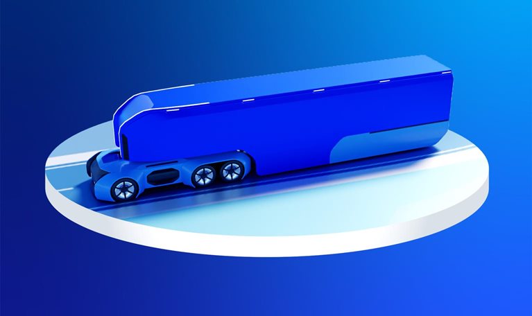 Illustration autonomous truck cruising down the road