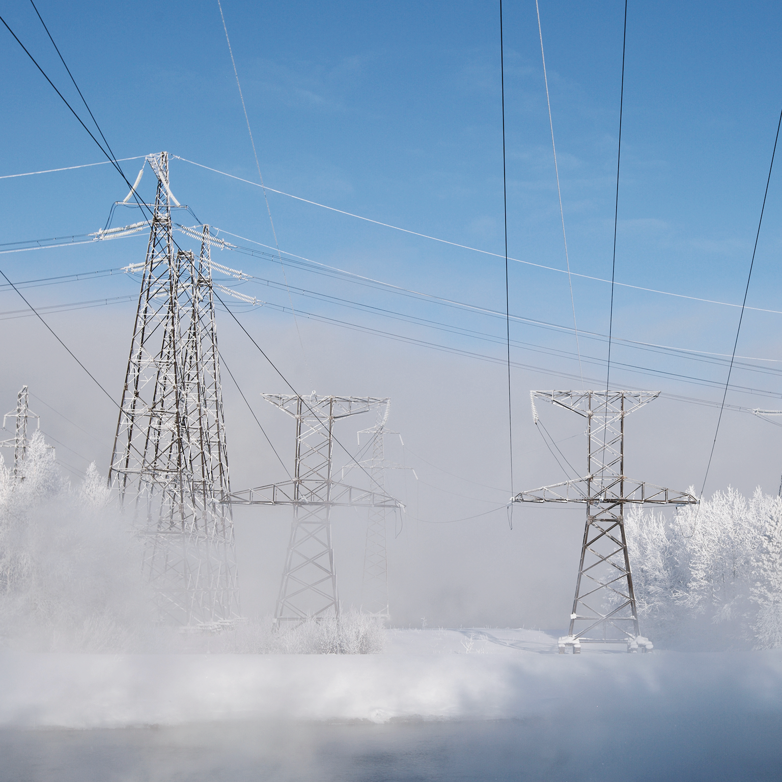 Snow-covered power lines