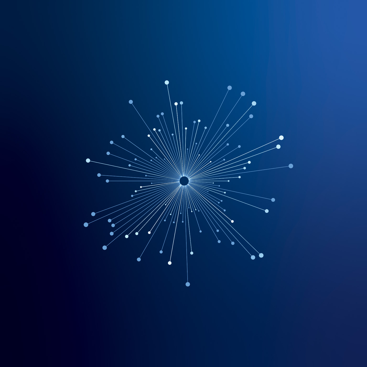 Concentric lines with circles of different sizes at the ends on a blue background