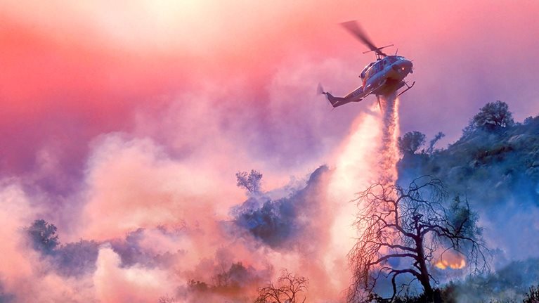 Helicopter Water-Drop on California Wildfire