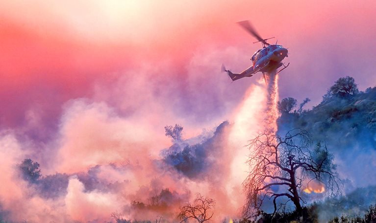 Helicopter Water-Drop on California Wildfire