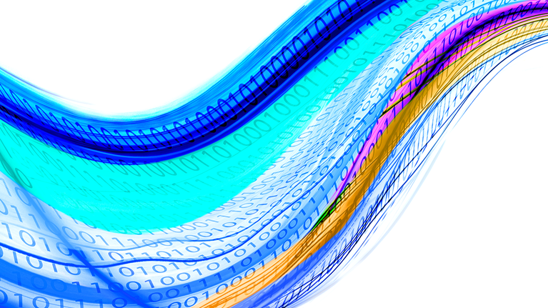 A colorful swirling wave of abstract binary code.