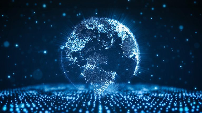 Planet Earth in Digital Space. Abstract Technology Concept.