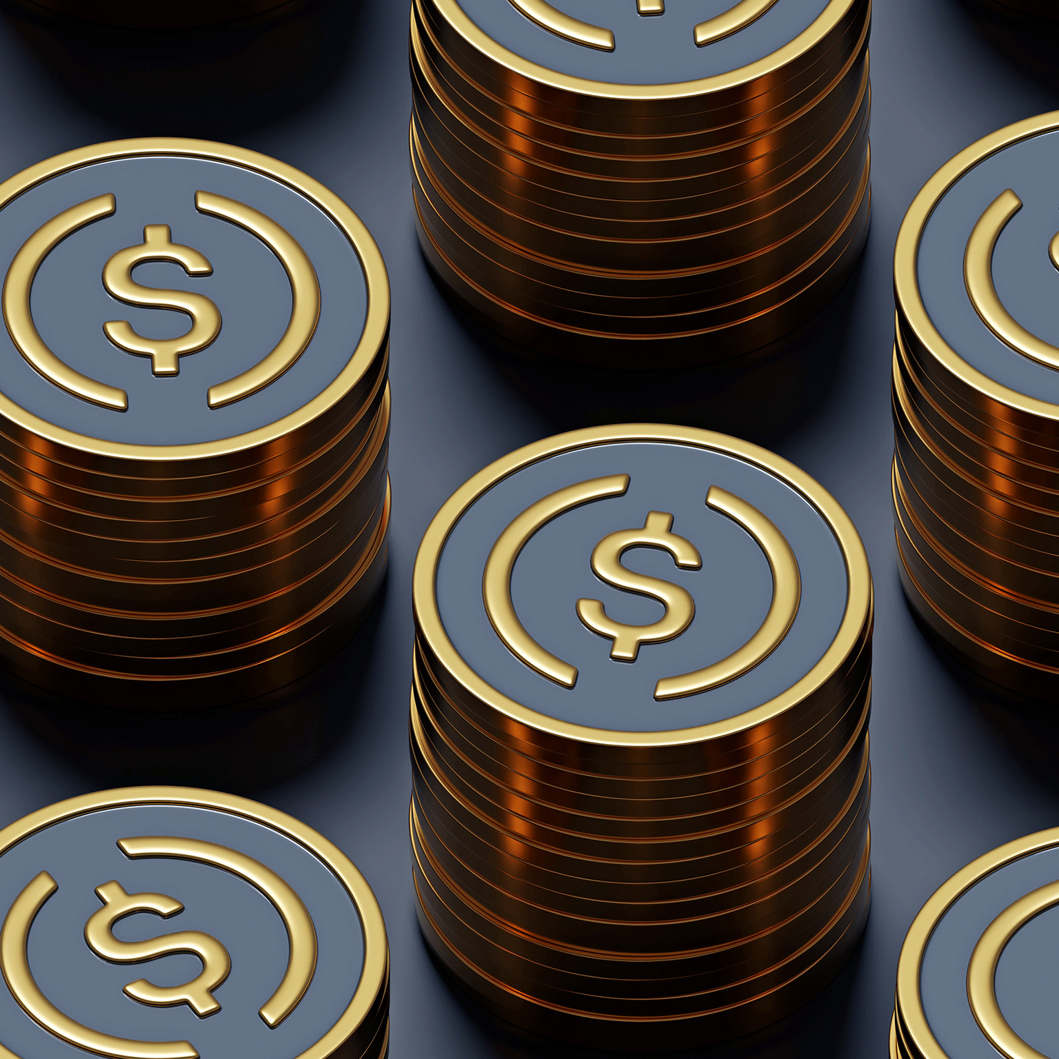 3D isometric pattern illustration of golden USDC coins