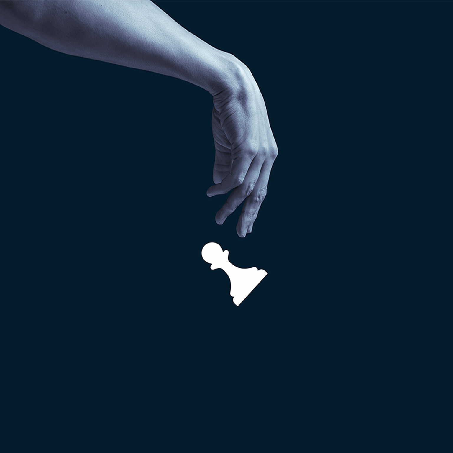 Human hand throwing white pawn. - stock photo