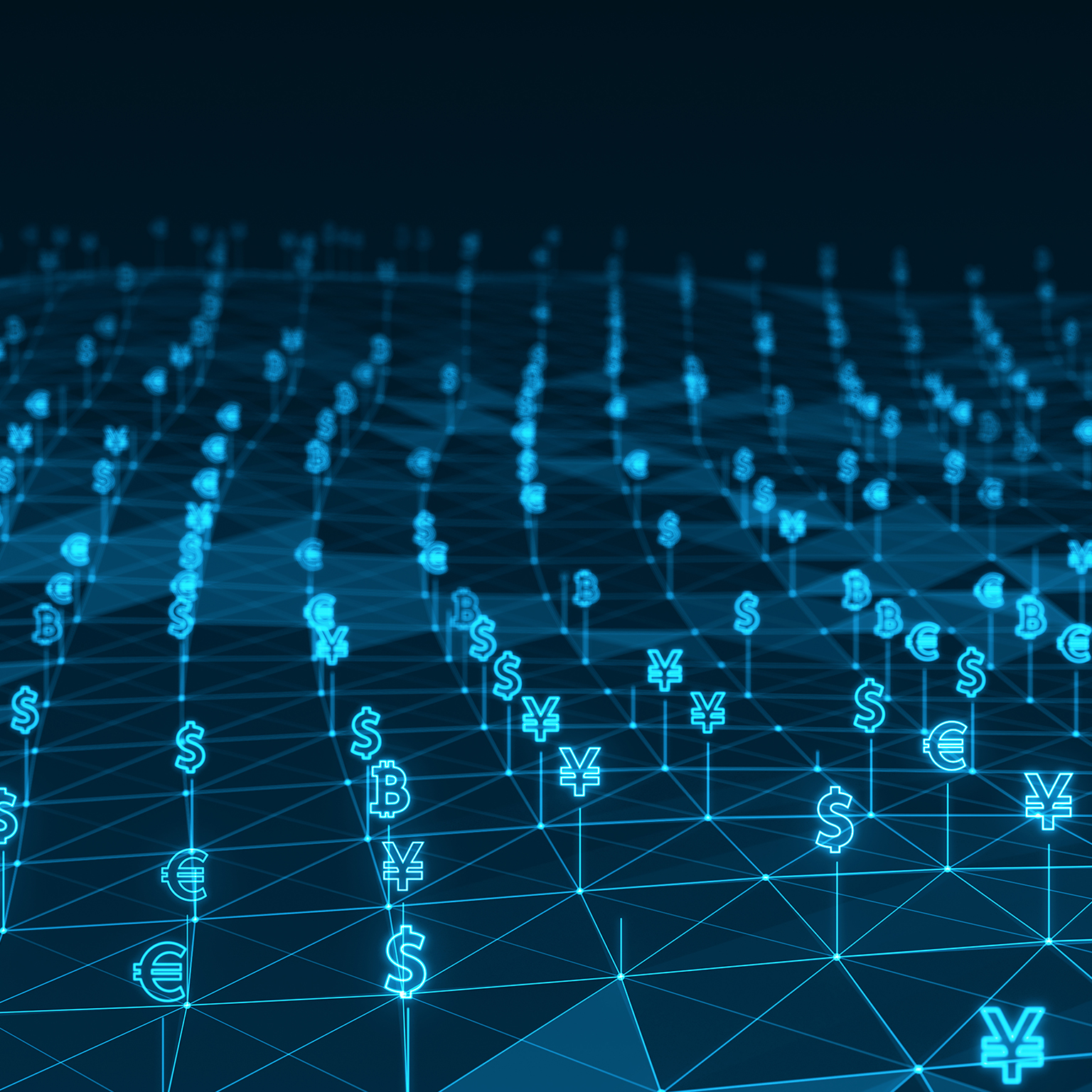 Blue digital money icon and network connection linked to futuristic line abstract technology background concept