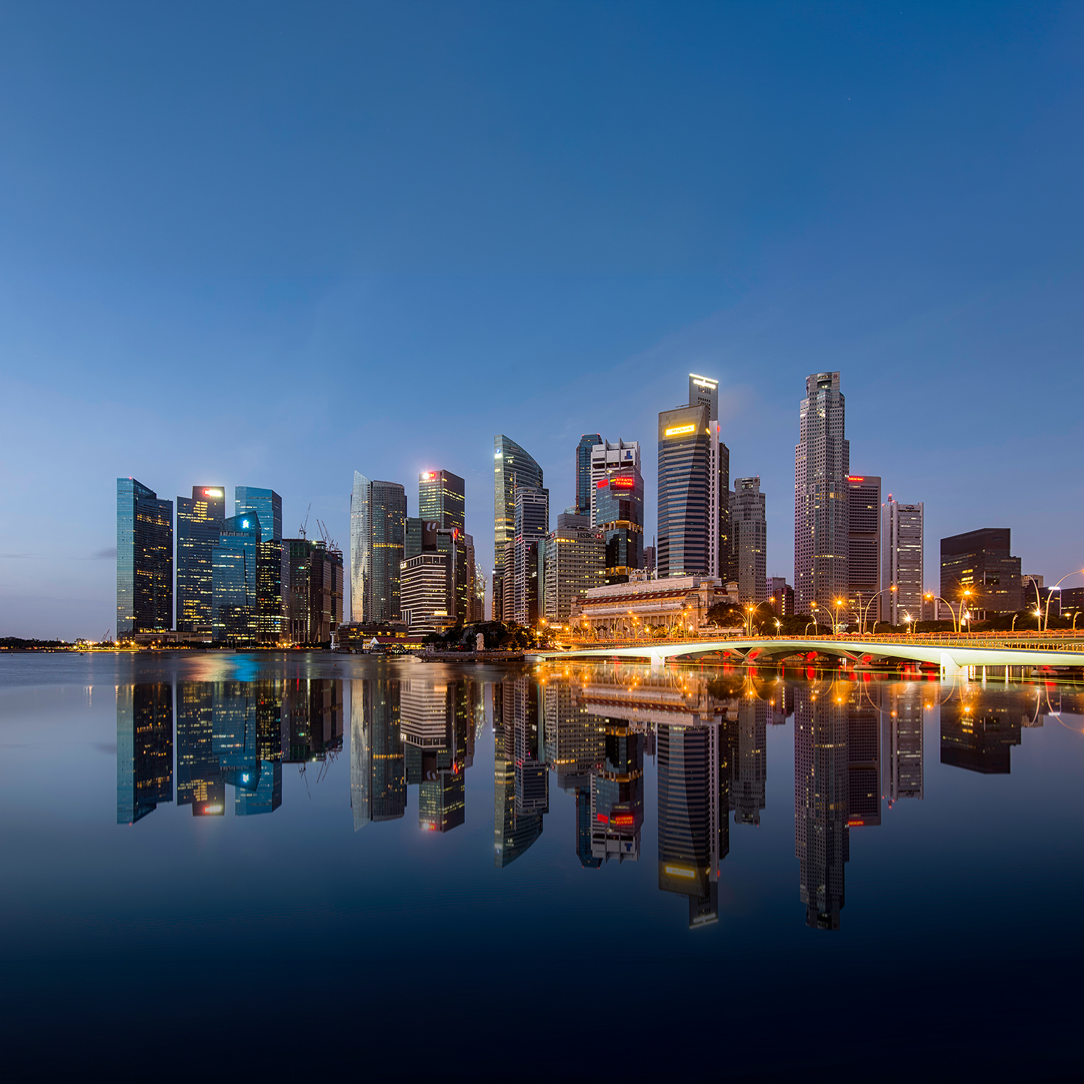 Twilight morning at Downtown. The Downtown Core surrounds the mouth of the Singapore River and southeastern portion of its watershed, and is part of the Central Area.