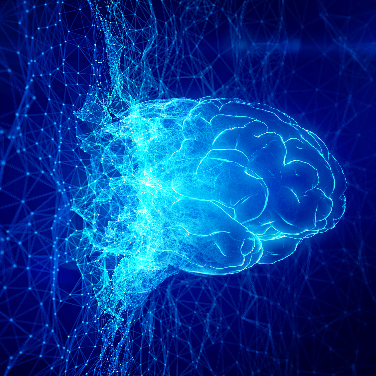 Abstract AI brain made by low poly wireframe network