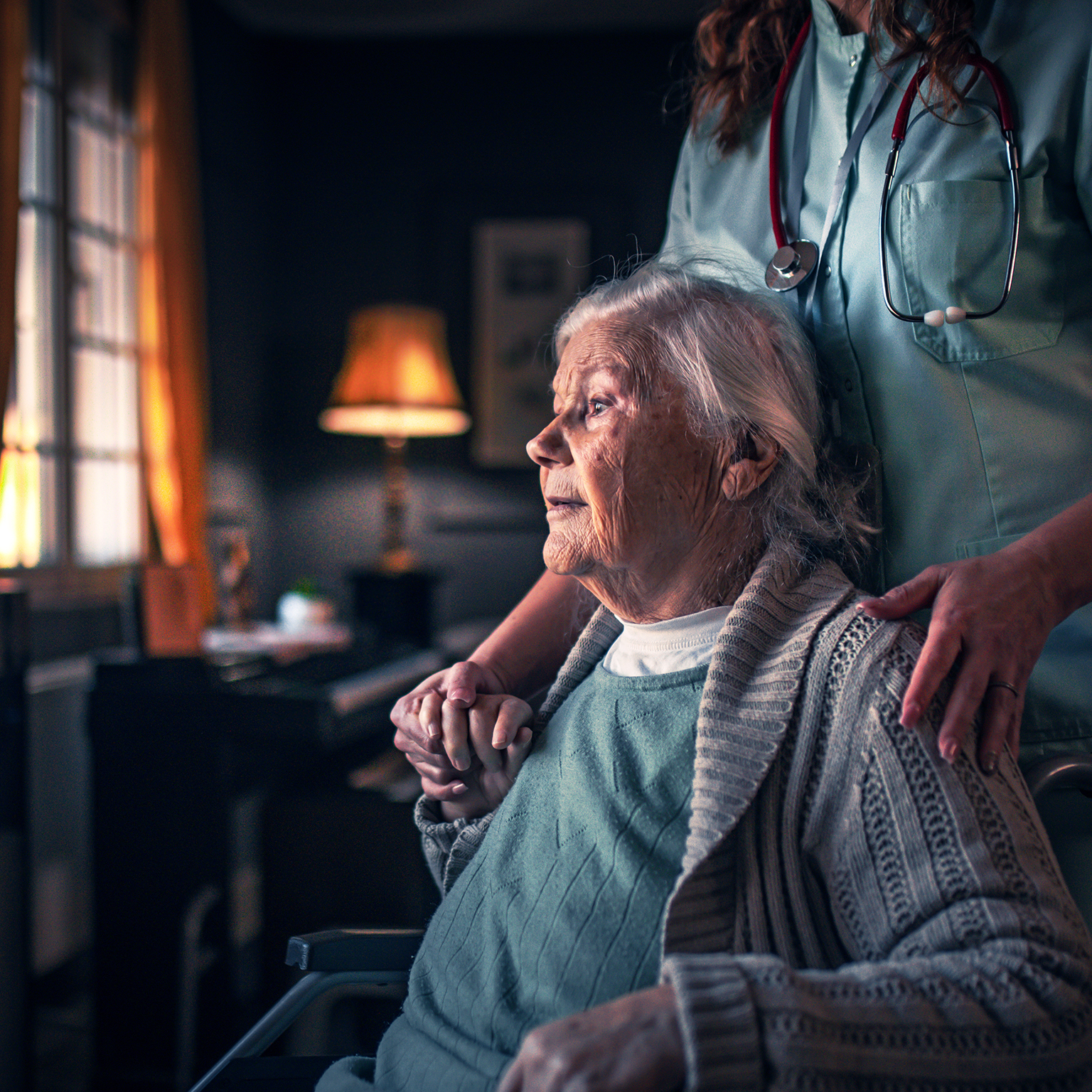 Nurse in a home visit to an elderly woman with disabilities