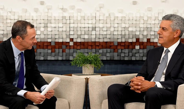 Drew Ungerman and Sam Hazen sitting in conversation