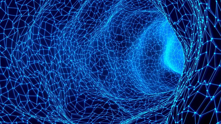 Tunnel of connecting blue lines