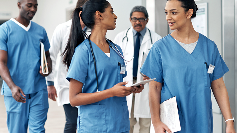 Nurses in a hospital corridor