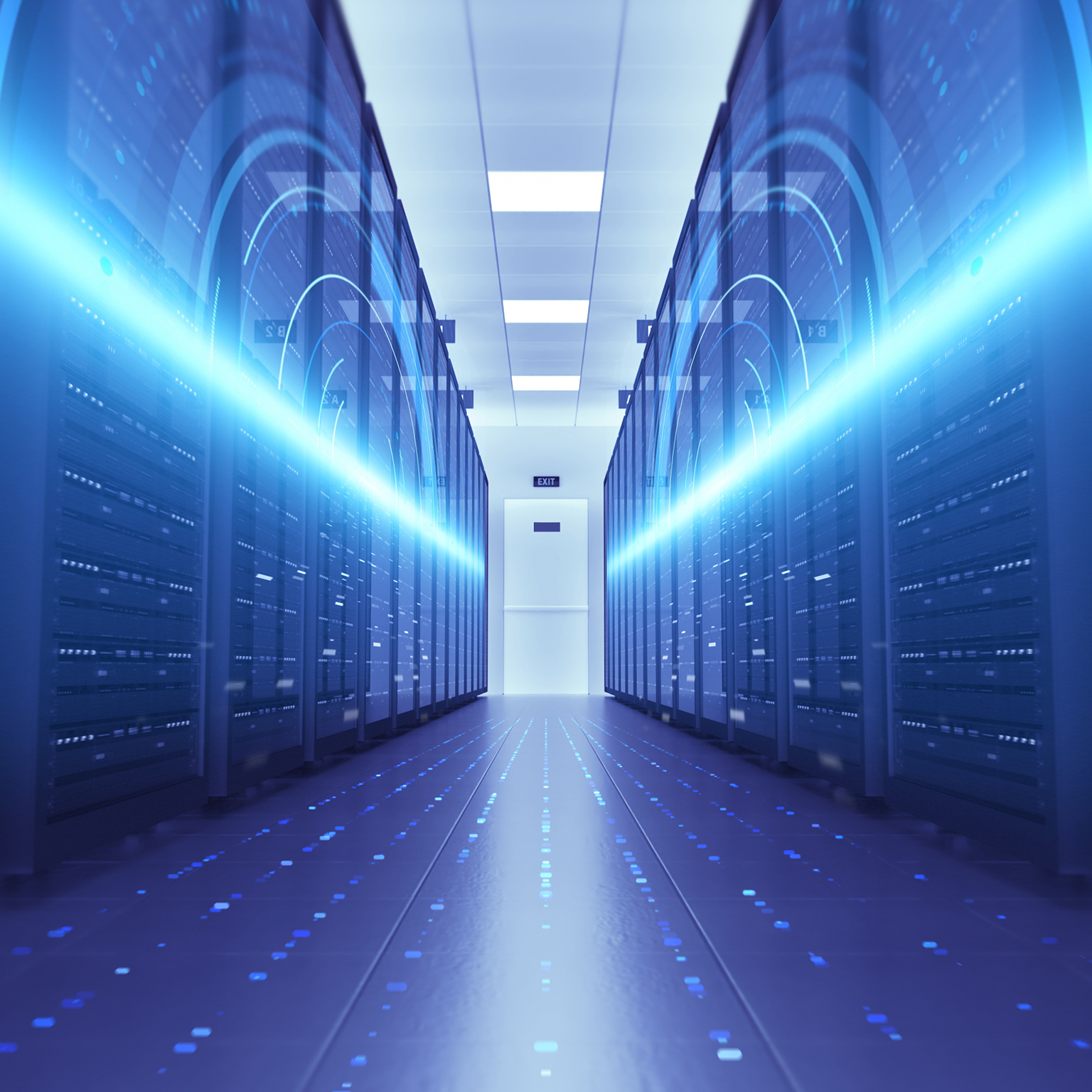 Fiber optic cables transmitting data for a fast internet connection