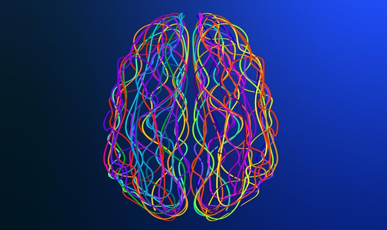 Abstract human brain of colorful stripes and lines
