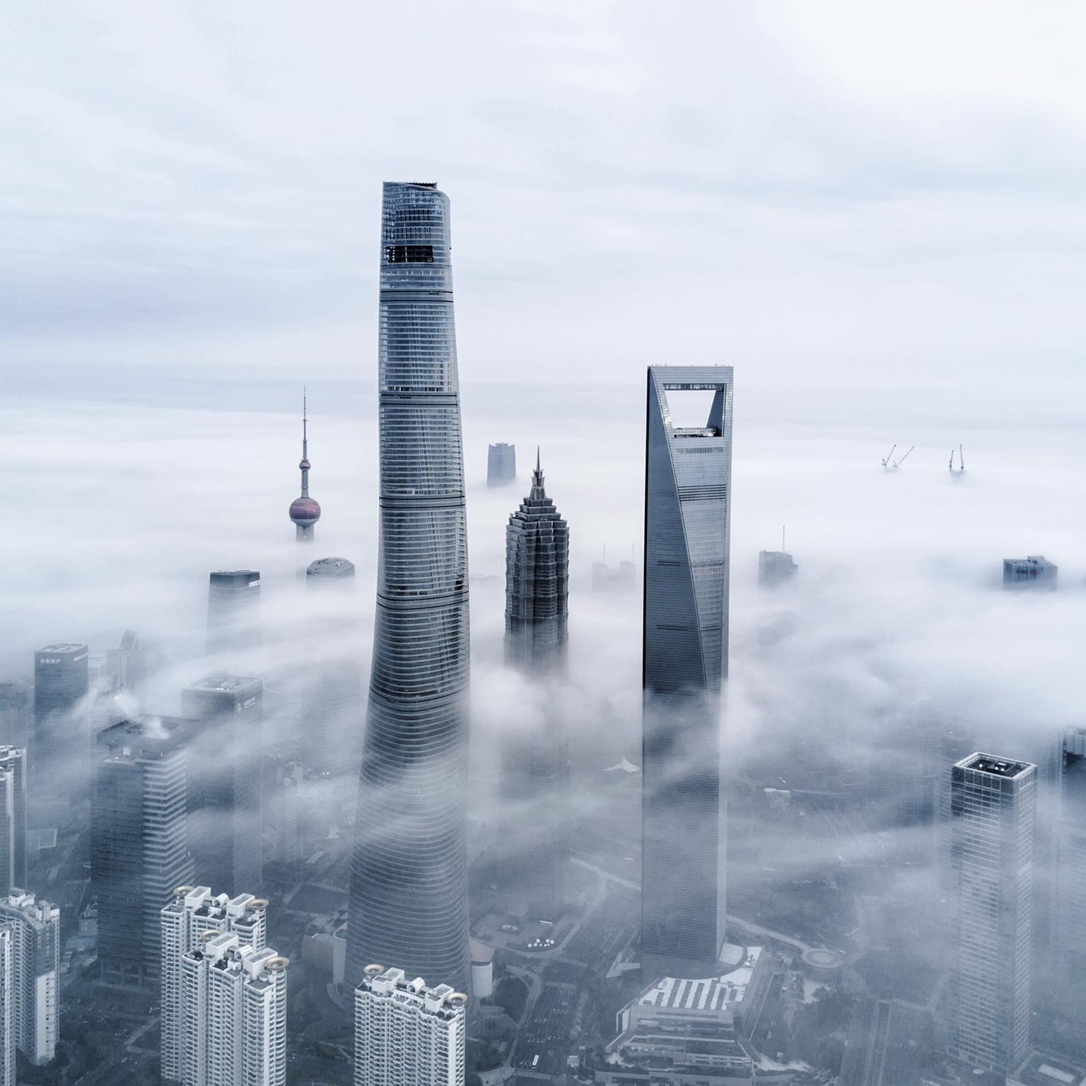 Foggy cityscape in China