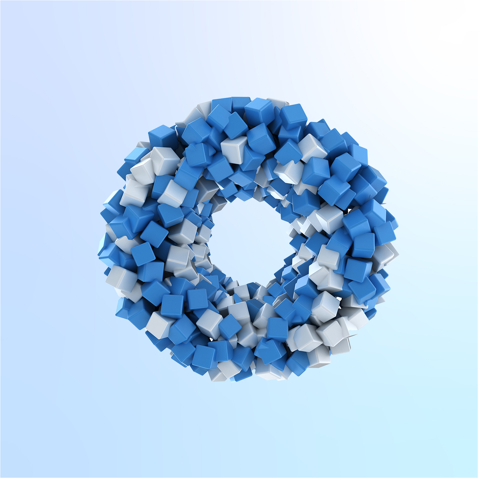 Blue and white 3D cubes form a circle