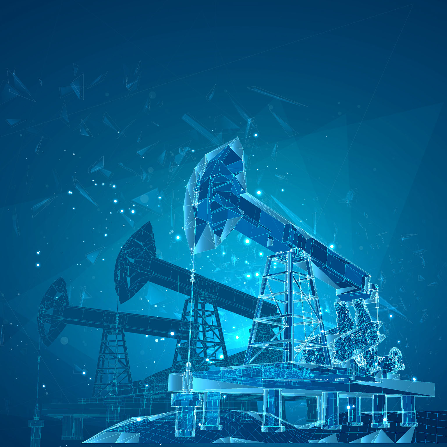 Oil derrick. vector 3d object. mining of minerals. abstract explosion of particles.