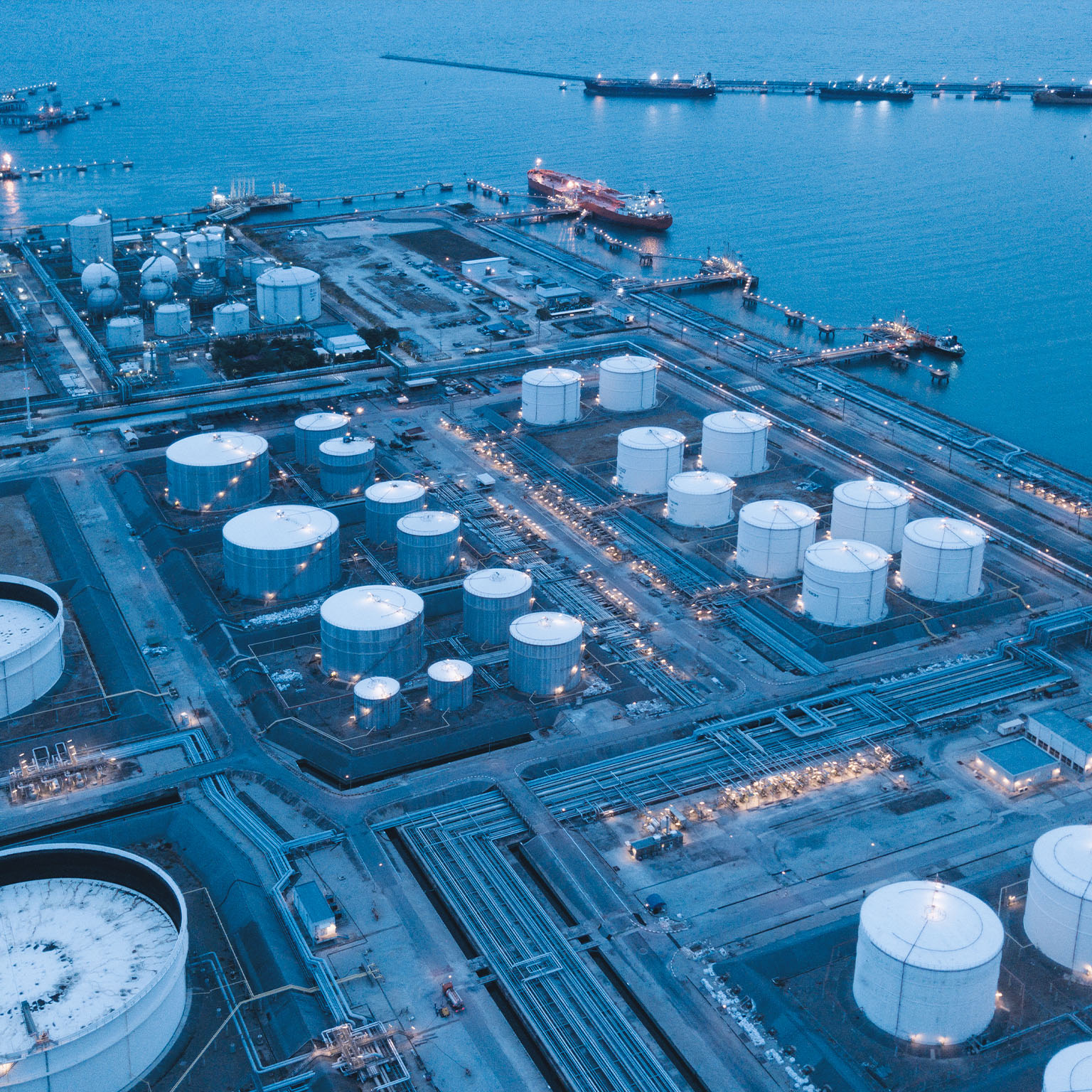 Aerial View of an Oil Refinery and Tank Farm