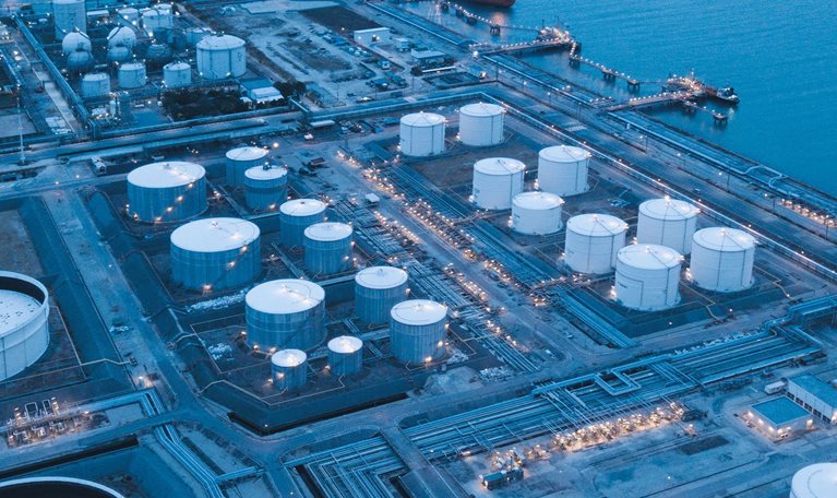 Aerial View of an Oil Refinery and Tank Farm