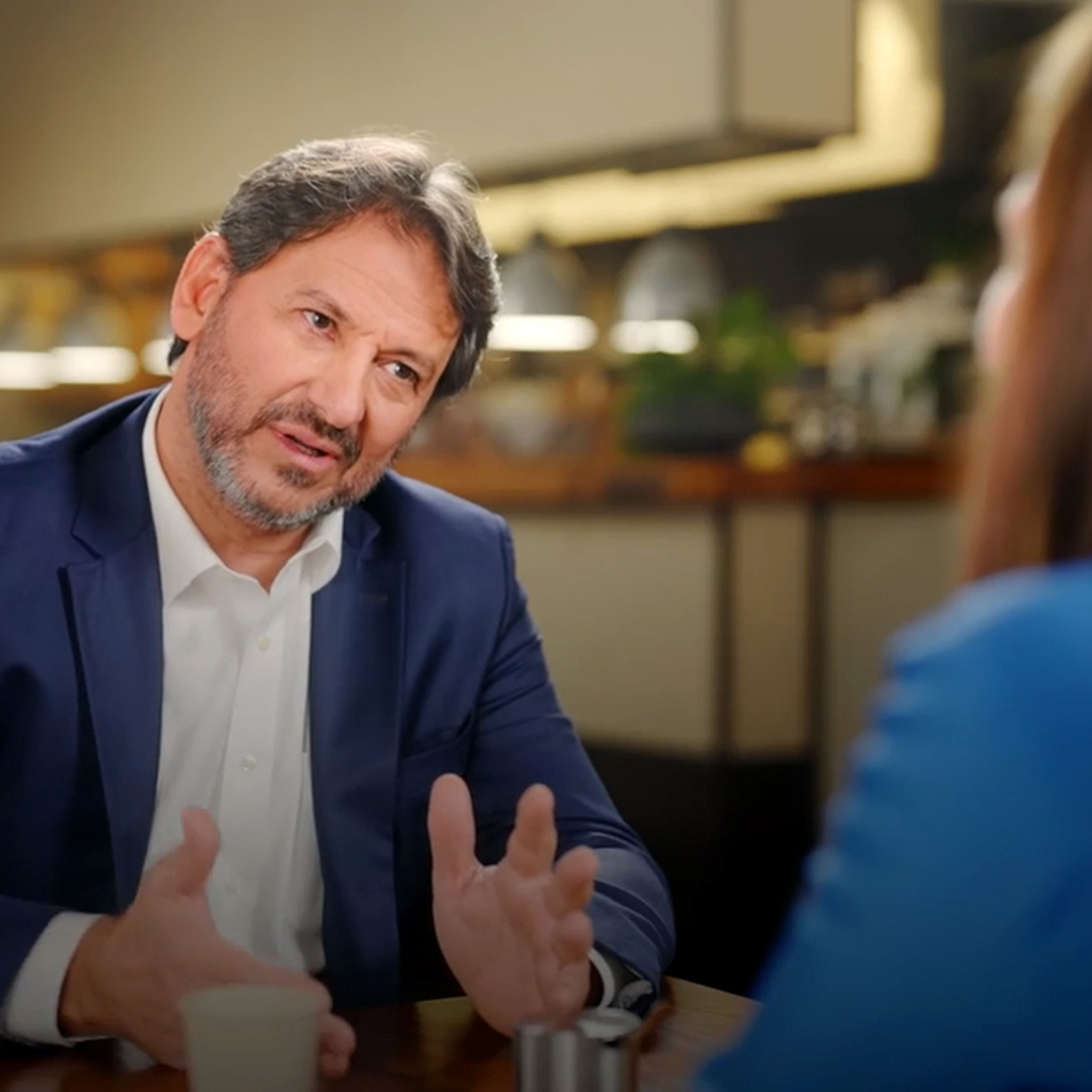 Suzano CEO Beto Abreu responding to interview questions