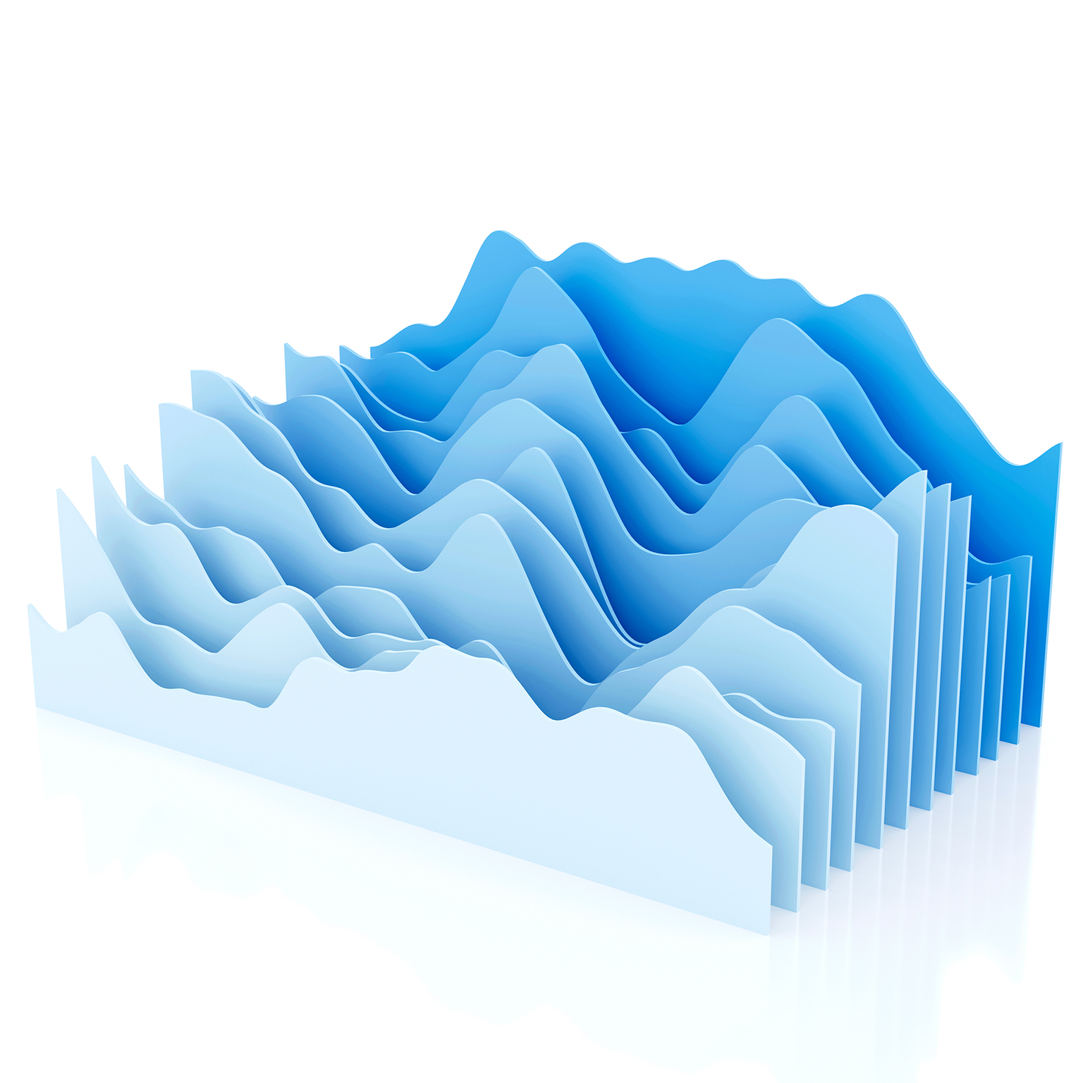 3D illustration of a wave bar graph divided in twelve slices