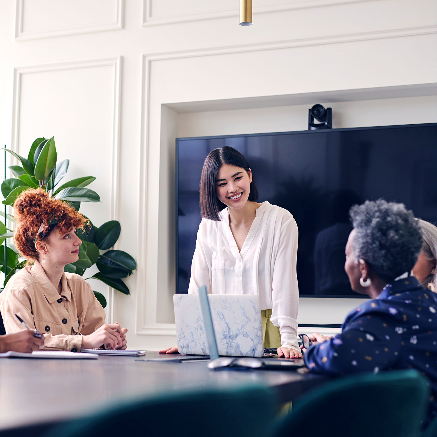 Team members having a discussion