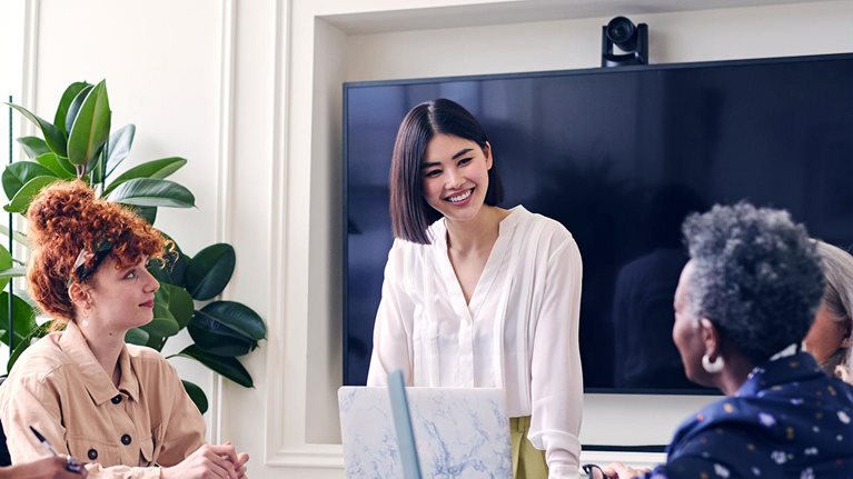 Team members having a discussion