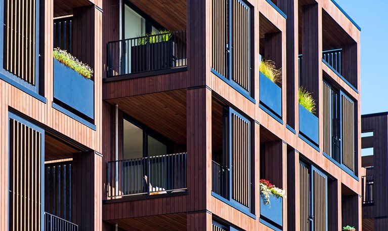 City apartments on a clear day.