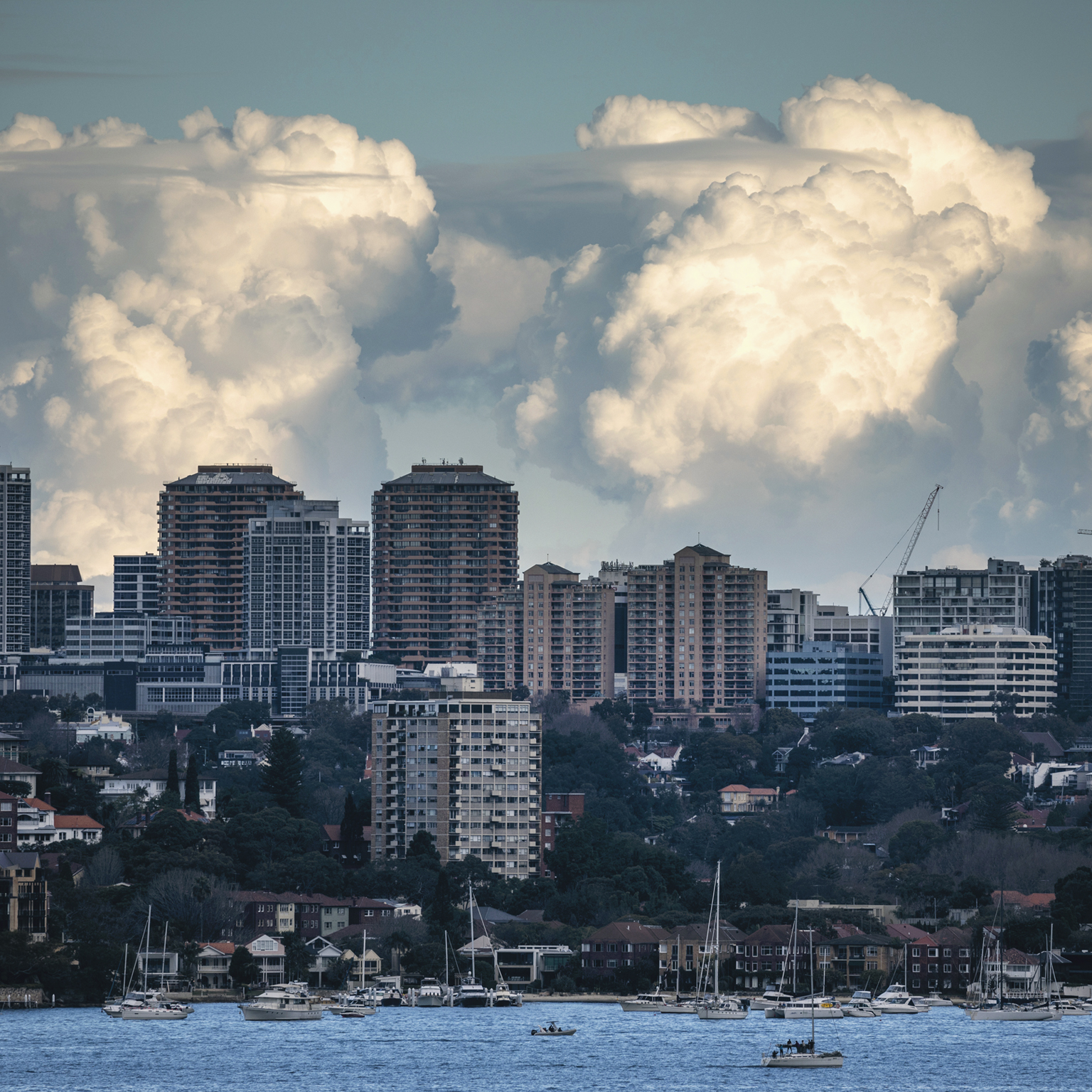 High rise residential buildings on the horizon