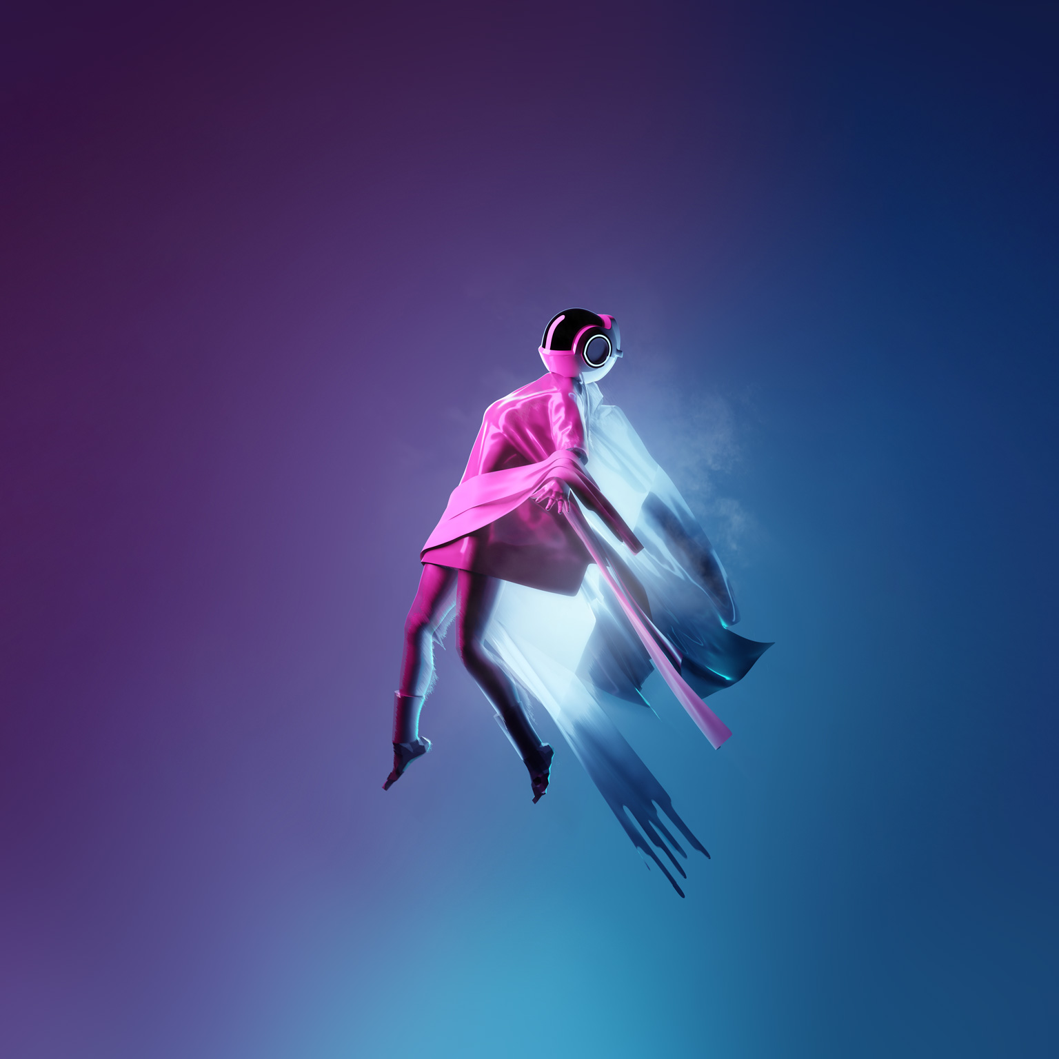 Futuristic space woman floating away