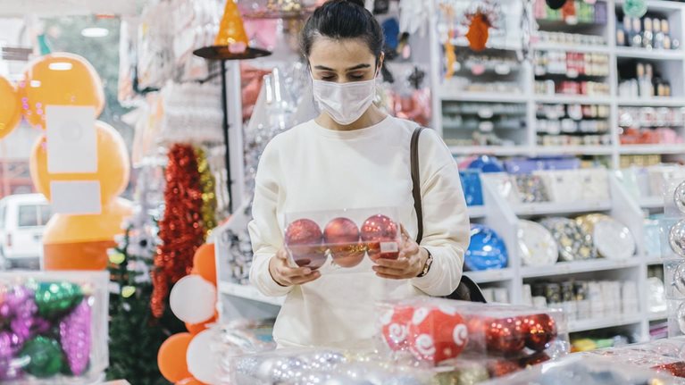 Woman doing holiday shopping.