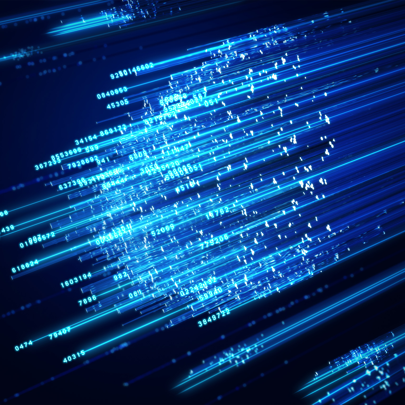 Fiber optics and digital numbers data on a dark blue background. - stock photo