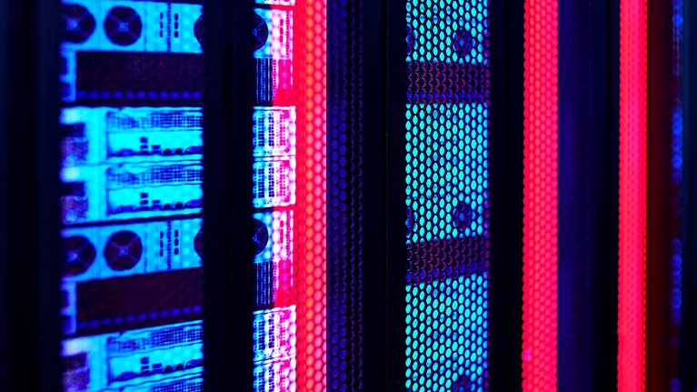 Close-up of the modern data center and cabinets.