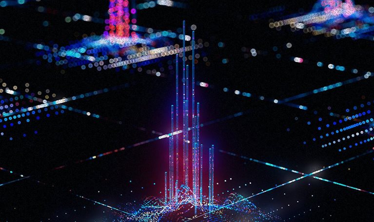 3d abstract landscape and futuristic data-flowing concept