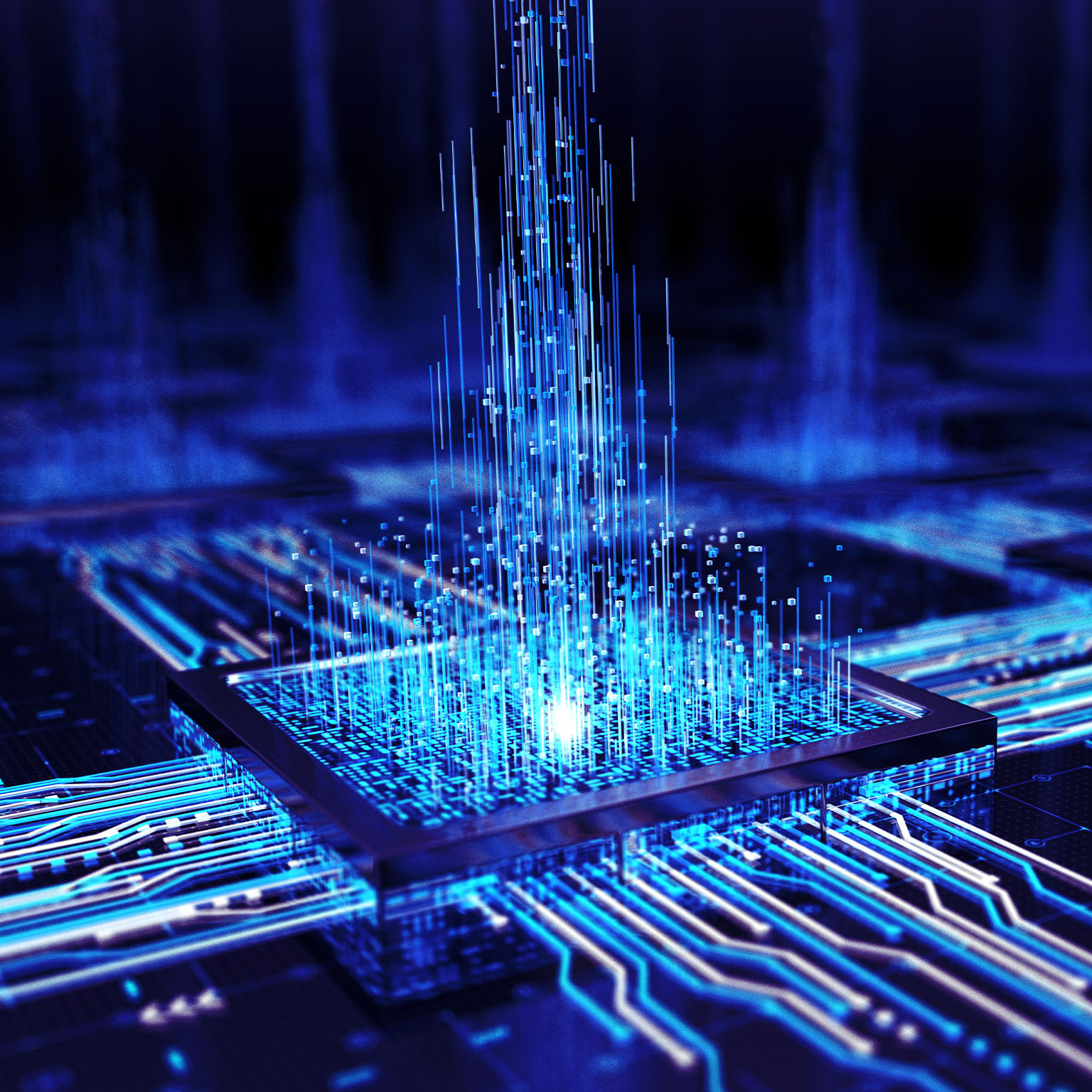 Artificial Neural Network Technology - Concept. Glowing AI chip