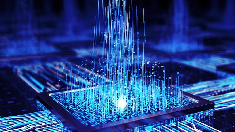 Artificial Neural Network Technology - Concept. Glowing AI chip