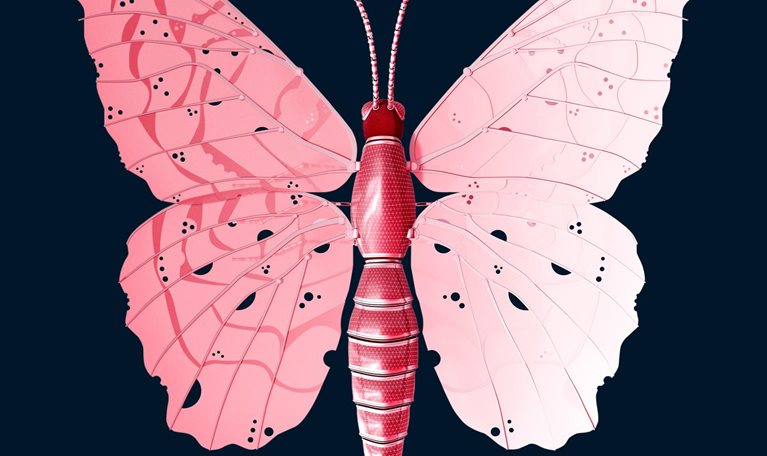 Artificial technical butterfly, 3d rendering - stock illustration