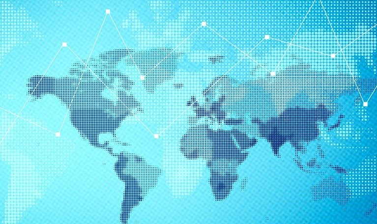 Abstract illustration of a world map and graph