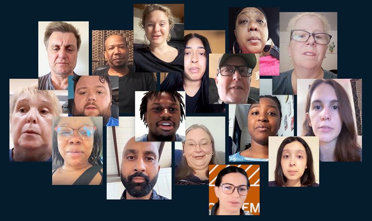 A collage of diverse people in video-call style stills representing Americans sharing their hopes, challenges, and ideas for expanding opportunity as the United States marks its 250th anniversary.