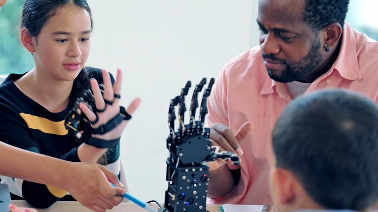 Teacher with students